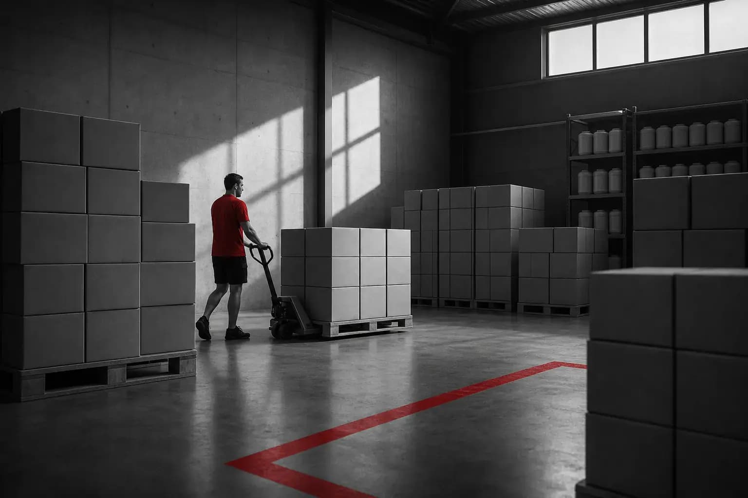 Stacked cartons inside the warehouse