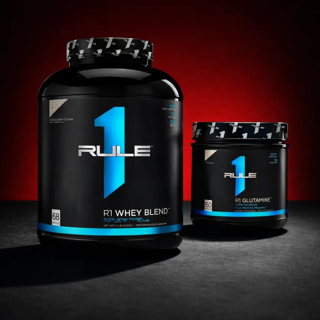 R1 Whey Blend and R1 Glutamine grouped as a stack