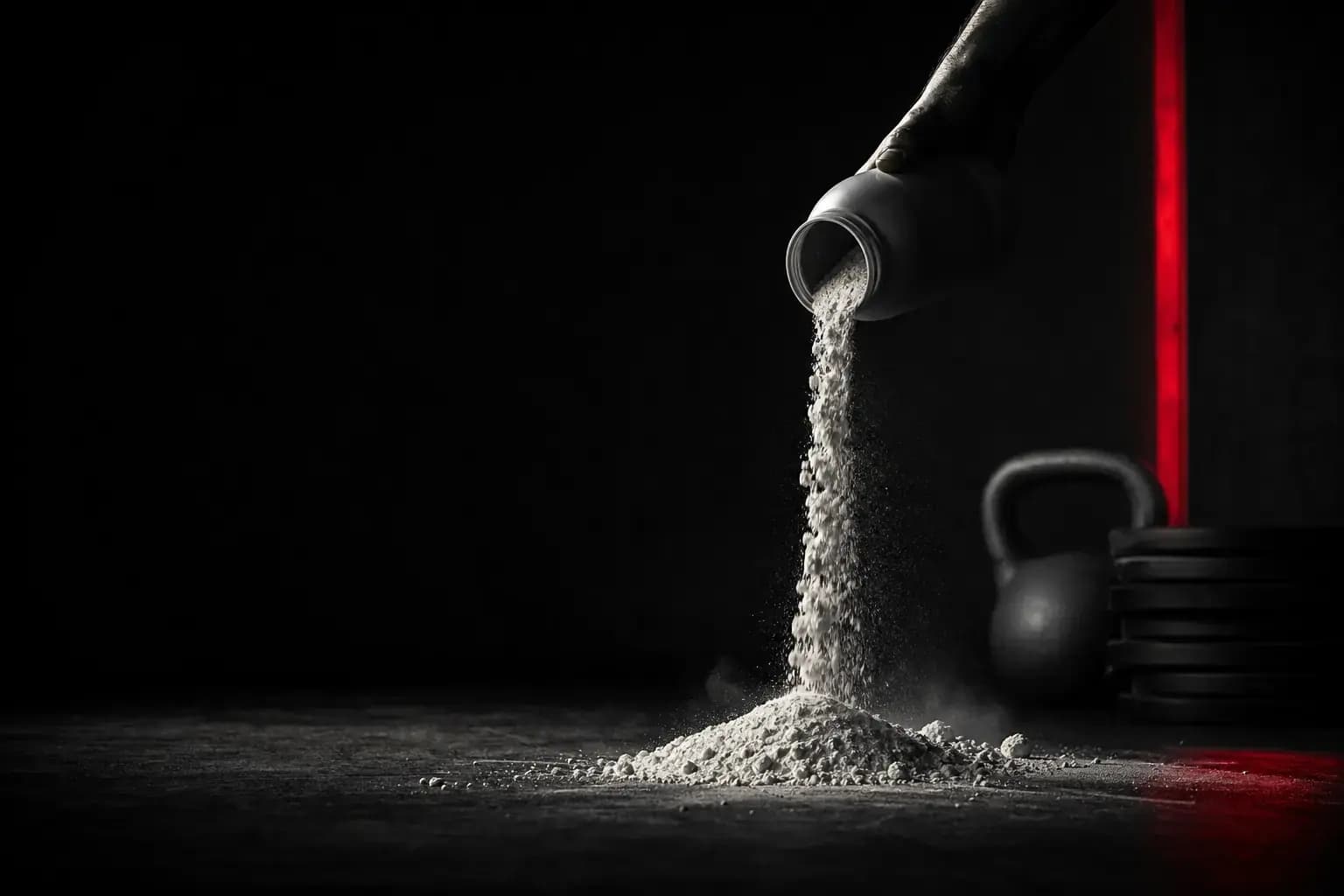 Protein powder caught mid-pour