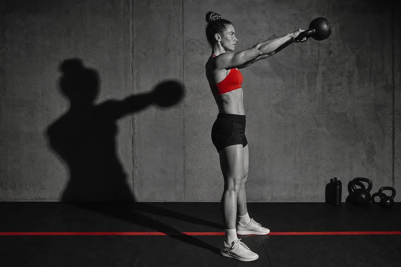 Athlete at the top of a kettlebell swing